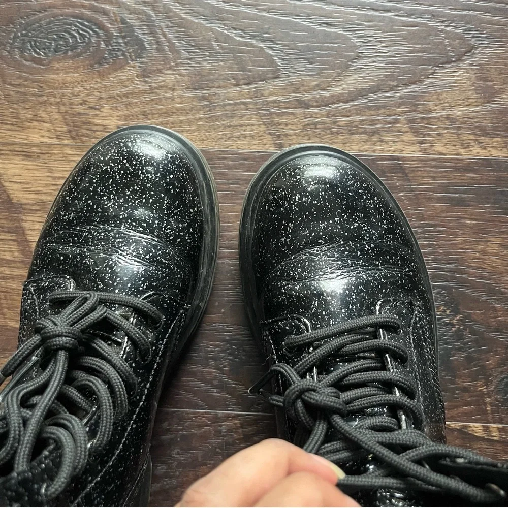 Dr martens doc black glitter lace up combat boots shoes 1460j 5L 4M 36EU